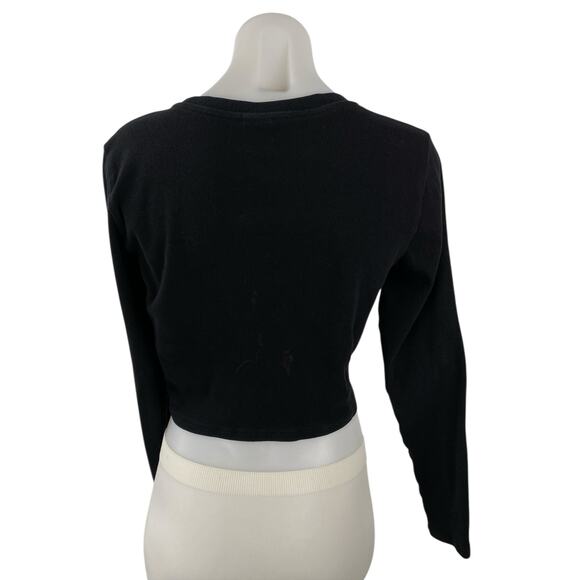 Aritzia TNA Womens Black Long Sleeve Crew Neck Knit T Shirt Tee Crop Top Size XL - Picture 2 of 4